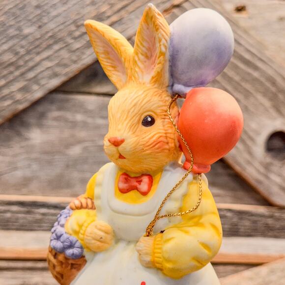 1987 Vintage Lefton-Ceramic Bisque Bunny-Balloons and Basket of a Flowers-5.5”H - Picture 7 of 8